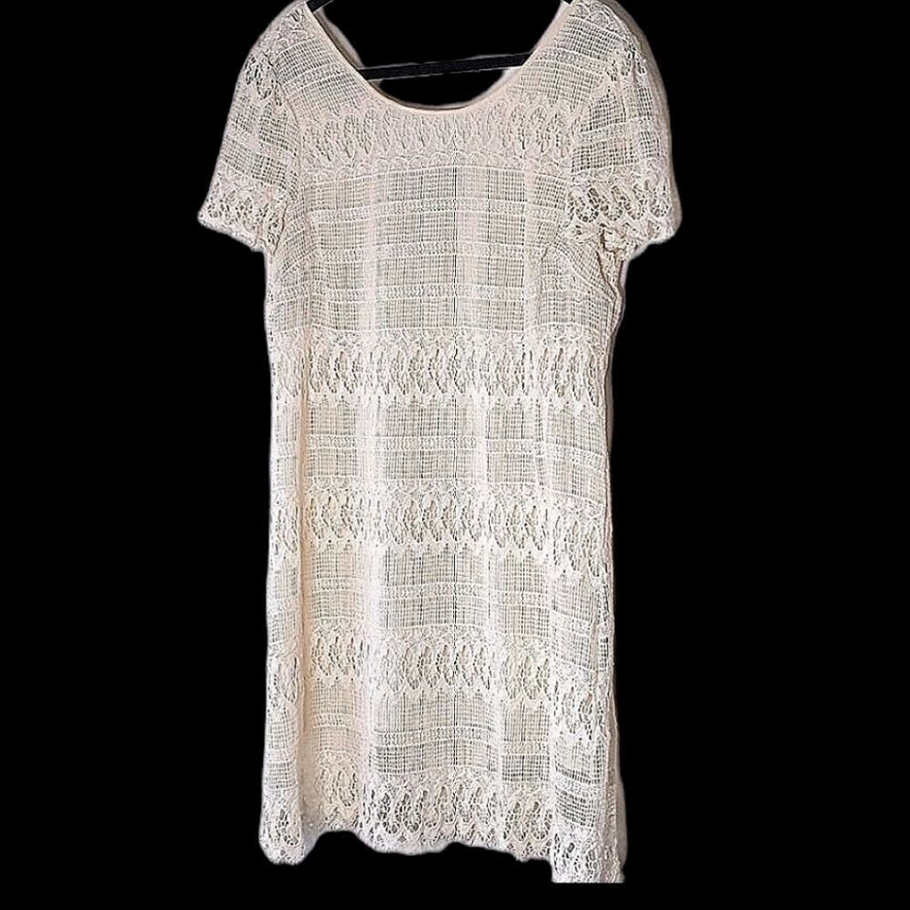 Impulse Cream Lace Scoop Neck Low Back Dress Size L